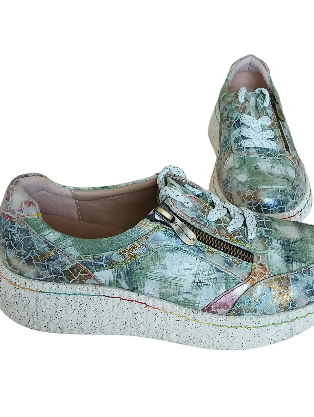 L'ARTISTE SPRING STEP Hand Painted Metallic Leather Platform Sneakers Women's 8 - Picture 2 of 11